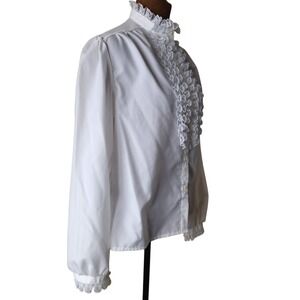 Vtg 80s Rhapsody Ruffled Lace Blouse Button Up White Victorian Style Size M